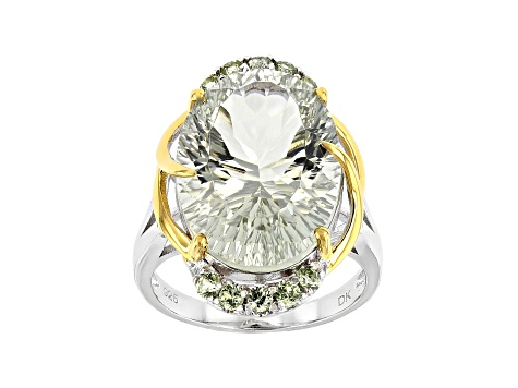 Green Prasiolite Rhodium & 18k Yellow Gold Over Silver Two-Tone Ring 10.99ctw