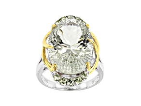 Green Prasiolite Rhodium & 18k Yellow Gold Over Silver Two-Tone Ring 10.99ctw