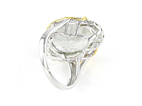 Green Prasiolite Rhodium & 18k Yellow Gold Over Silver Two-Tone Ring 10.99ctw