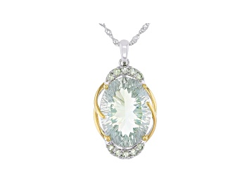 Picture of Green Prasiolite Rhodium & 18k Yellow Gold Over Silver Two-Tone Pendant Chain 10.99ctw
