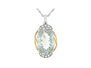 Green Prasiolite Rhodium & 18k Yellow Gold Over Silver Two-Tone Pendant Chain 10.99ctw