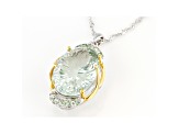 Green Prasiolite Rhodium & 18k Yellow Gold Over Silver Two-Tone Pendant Chain 10.99ctw