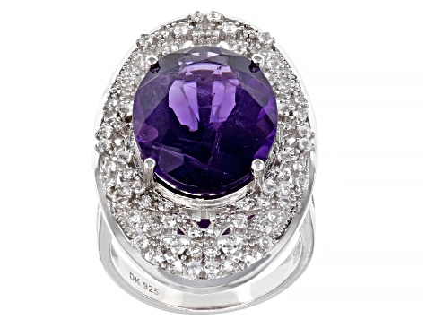 Purple African Amethyst Rhodium Over Sterling Silver Ring 11.01ctw