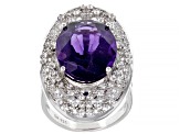 Purple African Amethyst Rhodium Over Sterling Silver Ring 11.01ctw