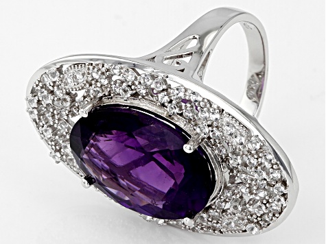 Purple African Amethyst Rhodium Over Sterling Silver Ring 11.01ctw