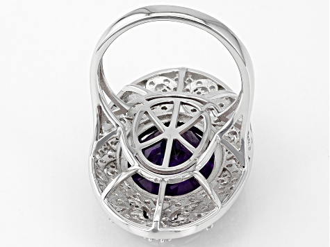 Purple African Amethyst Rhodium Over Sterling Silver Ring 11.01ctw