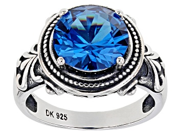 Picture of Blue Lab Created Spinel Rhodium Over Sterling Silver Ring 3.27ctw