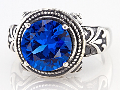 Blue Lab Created Spinel Rhodium Over Sterling Silver Ring 3.27ctw