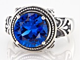 Blue Lab Created Spinel Rhodium Over Sterling Silver Ring 3.27ctw