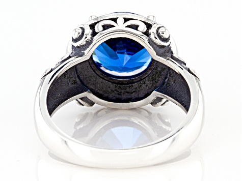 Blue Lab Created Spinel Rhodium Over Sterling Silver Ring 3.27ctw