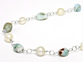 White Cultured Freshwater Baroque Pearl Rhodium Over Sterling Silver Necklace