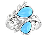 Blue Sleeping Beauty Turquoise Rhodium Over Bypass Ring