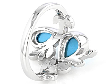 Blue Sleeping Beauty Turquoise Rhodium Over Bypass Ring