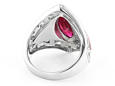 Red Lab Created Ruby Rhodium Over Sterling Silver Ring 2.89ct
