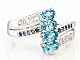 Blue Zircon Rhodium Over Sterling Silver Ring 1.58ctw