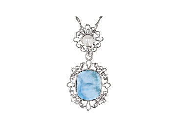 Picture of Blue Larimar Rhodium Over Silver Enhancer With Chain