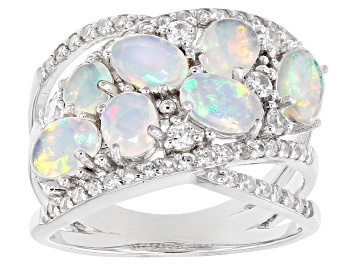 Picture of Multi-Color Ethiopian Opal Rhodium Over Silver Ring 1.98ctw