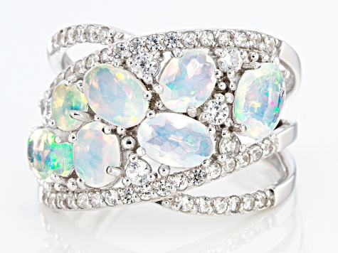 Multi-Color Ethiopian Opal Rhodium Over Silver Ring 1.98ctw