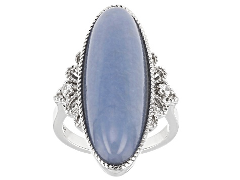 Blue Angelite Rhodium Over Sterling Silver Ring .07ctw