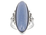 Blue Angelite Rhodium Over Sterling Silver Ring .07ctw