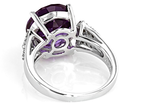 Purple Lab Created Color Change Sapphire, Amethyst & Zircon Rhodium Ring. 7.41ctw