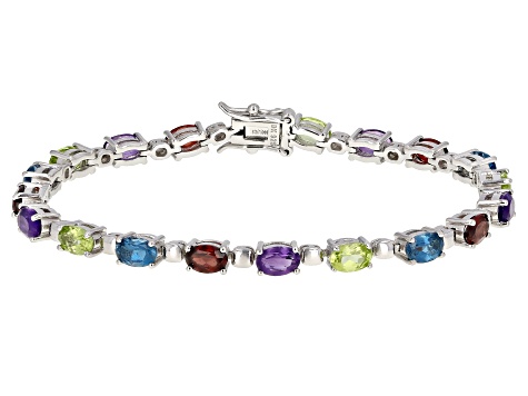 Multi-Color Gemstone Rhodium Over Sterling Silver Tennis Bracelet 8 ...