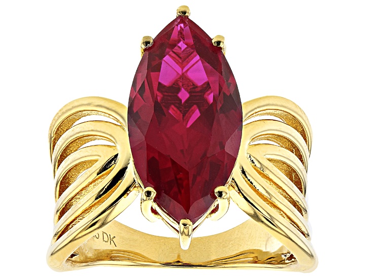 Red Lab Created Ruby 18k Yellow Gold Over Silver Ring 5.27ct