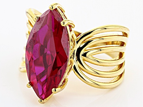 Red Lab Created Ruby 18k Yellow Gold Over Silver Ring 5.27ct