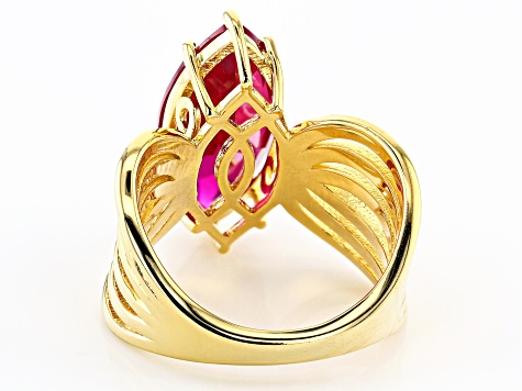 Red Lab Created Ruby 18k Yellow Gold Over Silver Ring 5.27ct