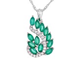 Green Onyx and White Zircon Rhodium Over Sterling Silver Pendant With Chain