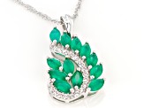 Green Onyx and White Zircon Rhodium Over Sterling Silver Pendant With Chain