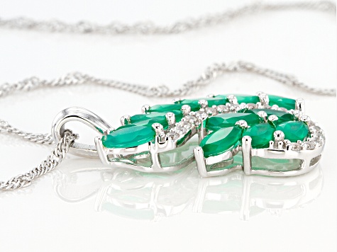 Green Onyx and White Zircon Rhodium Over Sterling Silver Pendant With Chain
