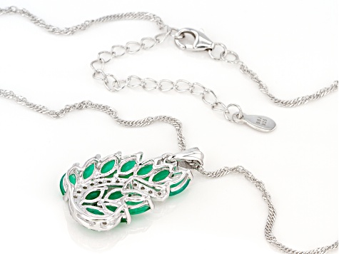 Green Onyx and White Zircon Rhodium Over Sterling Silver Pendant With Chain