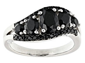 Oval and round black spinel rhodium over sterling silver ring. 1.94ctw
