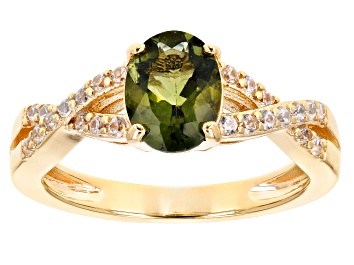 Picture of Moldavite With Zircon 18K Yellow Gold Over Sterling Silver Ring 0.96ctw