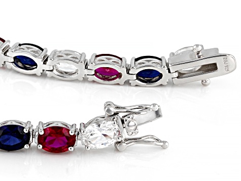 Lab Created Ruby Rhodium Over Sterling Silver Bracelet 18.51ctw
