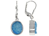 Blue Druzy Quartz Rhodium Over Sterling Silver Earrings