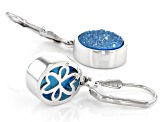 Blue Druzy Quartz Rhodium Over Sterling Silver Earrings