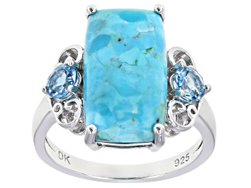Picture of Blue Turquoise Rhodium Over Sterling Silver Ring 0.54ctw