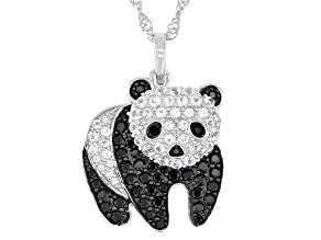 Black spinel Rhodium Over Silver Panda Pendant With Chain 1.34ctw