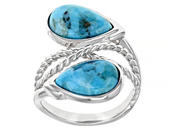 Picture of Blue Turquoise Rhodium Over Sterling Silver Bypass Ring