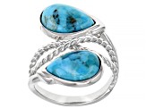 Blue Turquoise Rhodium Over Sterling Silver Bypass Ring