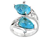 Blue Turquoise Rhodium Over Sterling Silver Bypass Ring