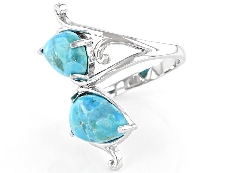 Blue Turquoise Rhodium Over Sterling Silver Bypass Ring