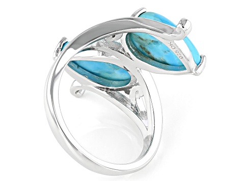 Blue Turquoise Rhodium Over Sterling Silver Bypass Ring