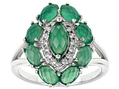 Green Onyx Rhodium Over Sterling Silver Ring 2.19ctw