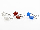 Red Onyx, Blue Onyx & White Crystal Quartz Rhodium Over Silver Set of 3 Star Earrings