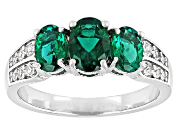 Picture of Green Lab Created Emerald Rhodium Over Silver Ring 1.36ctw