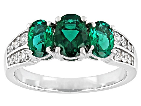 Green Lab Created Emerald Rhodium Over Silver Ring 1.36ctw