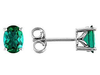 Green Lab Created Emerald Rhodium Over Sterling Silver Solitaire Stud Earrings